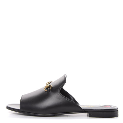 Gucci Malaga Kid Horsebit Slide Sandals 38.5 Black 1 of 9