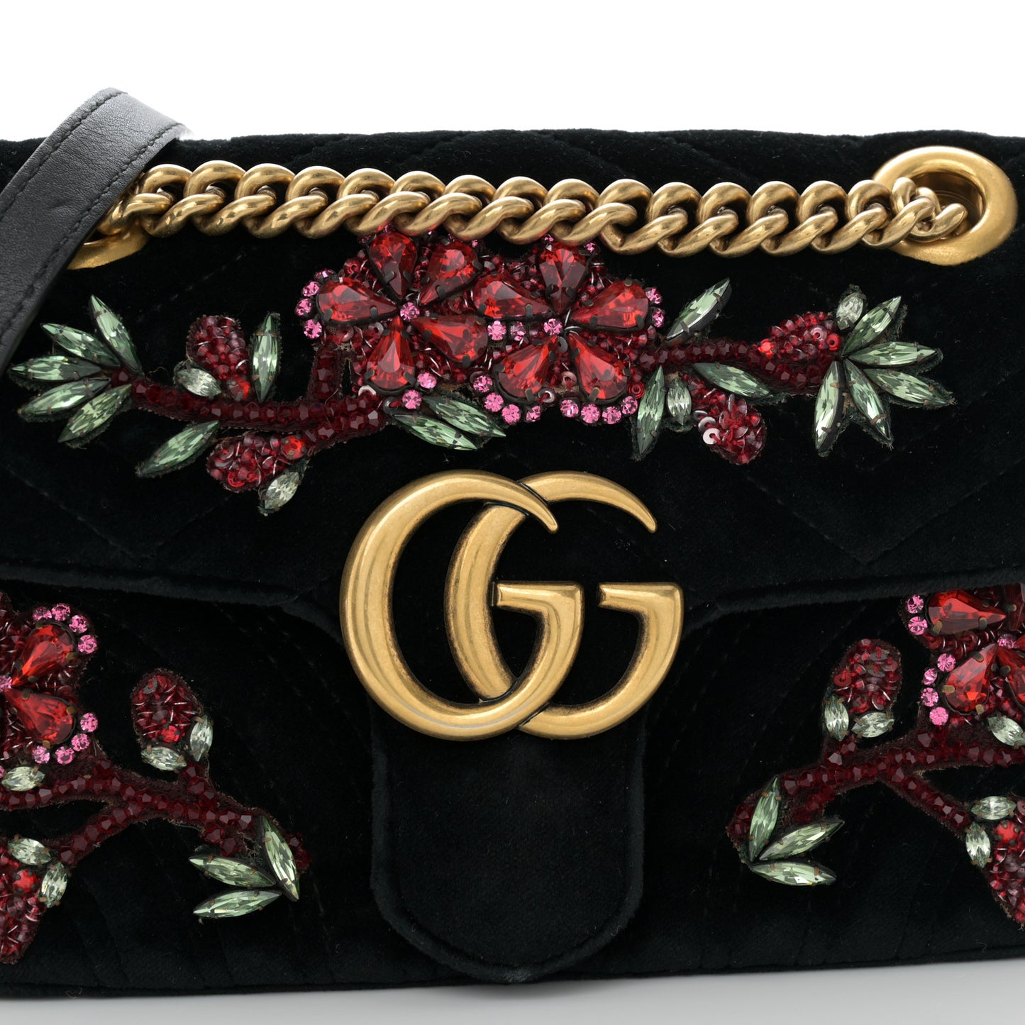 Velvet Matelasse Embroidered Mini GG Marmont Shoulder Bag Black