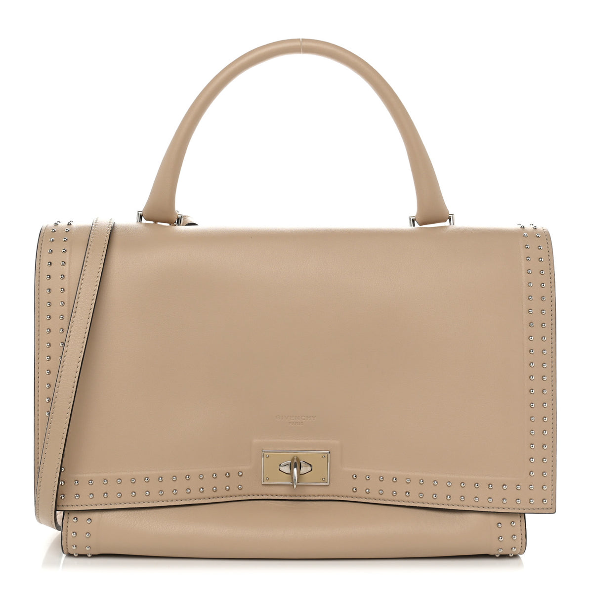 Givenchy Grained Calfskin Studded Small Shark Lock Satchel Natural Beige 1 of 10