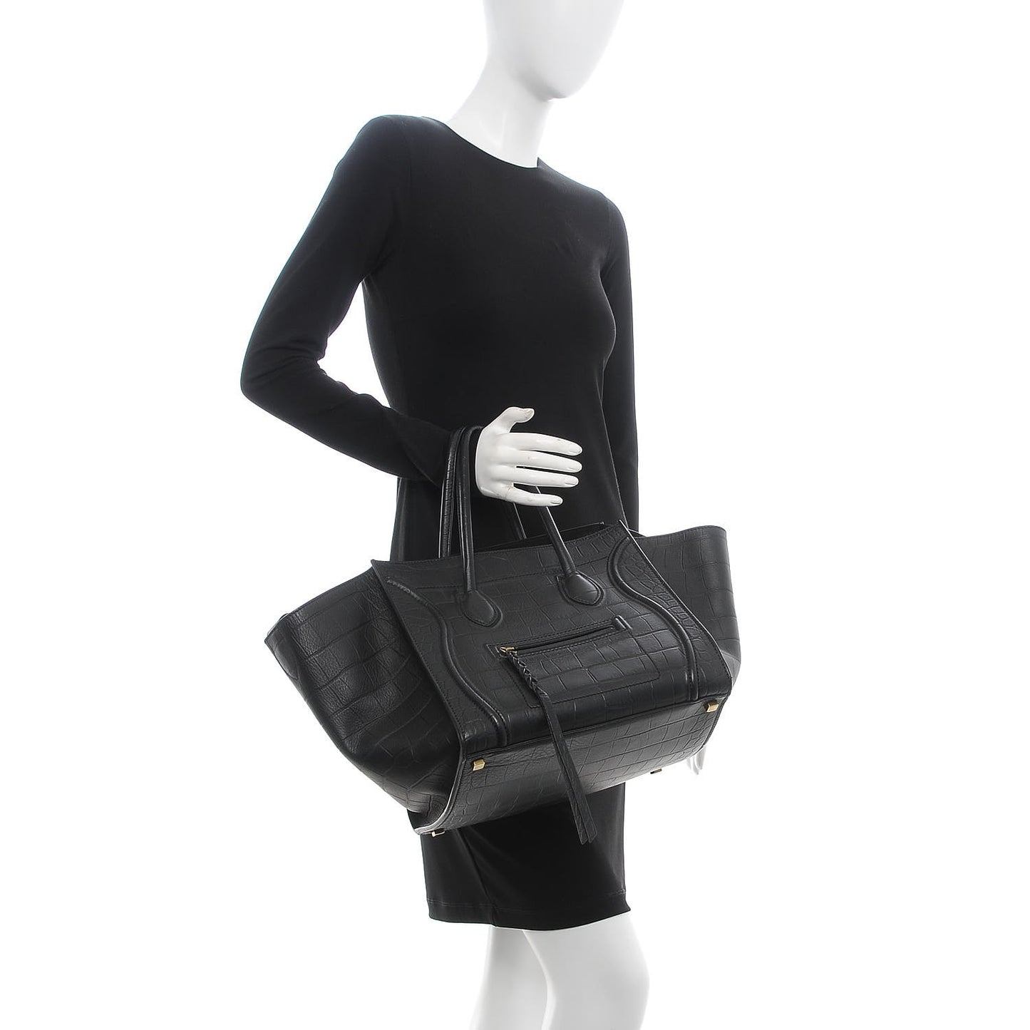Crocodile Embossed Calfskin Medium Phantom Luggage Black