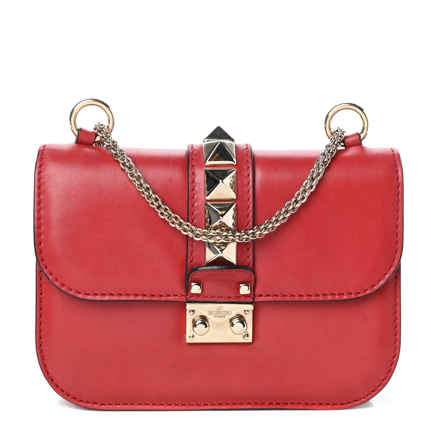 Vitello Small Glam Lock Rockstud Flap Red