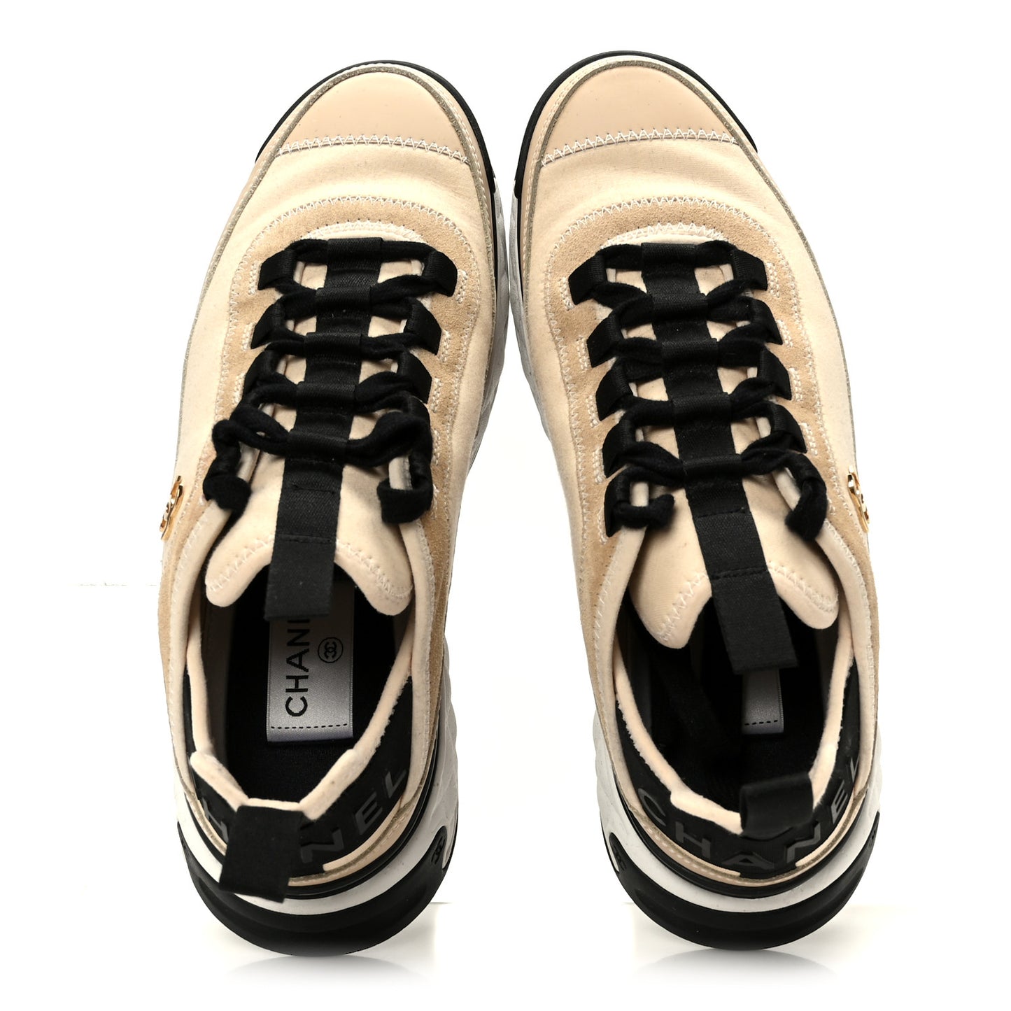 Velvet Calfskin Mixed Fibers CC Sneakers 37.5 Beige