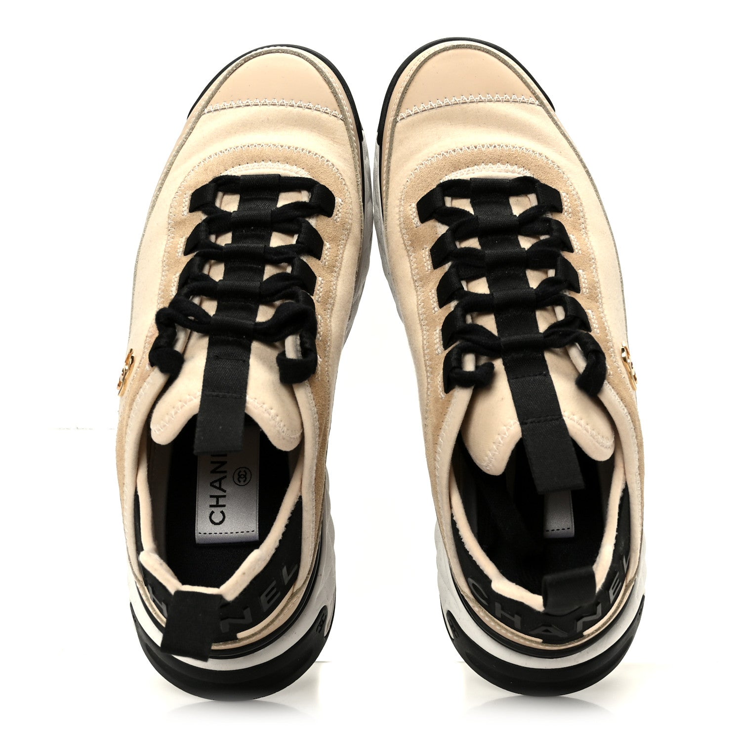Chanel Velvet Calfskin Mixed Fibers CC Sneakers 37.5 Beige 2 of 10