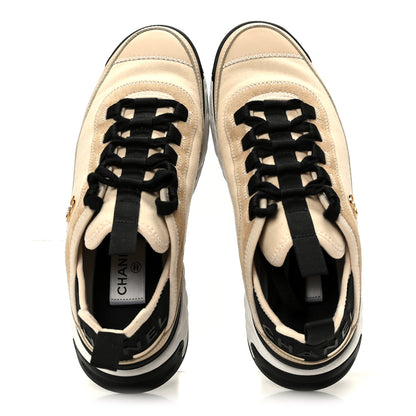 Chanel Velvet Calfskin Mixed Fibers CC Sneakers 37.5 Beige 2 of 10