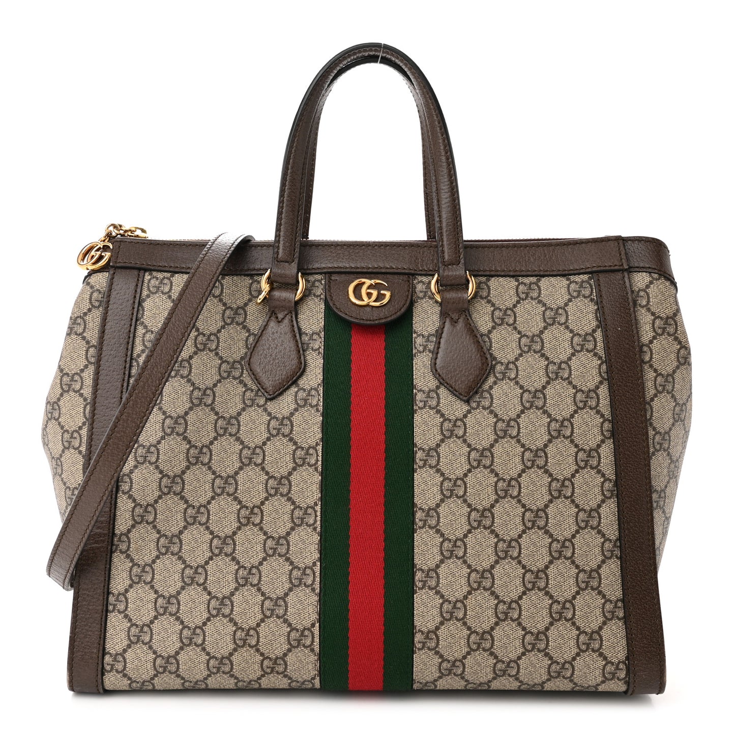 GG Supreme Monogram Web Medium Ophidia Tote Bag Brown