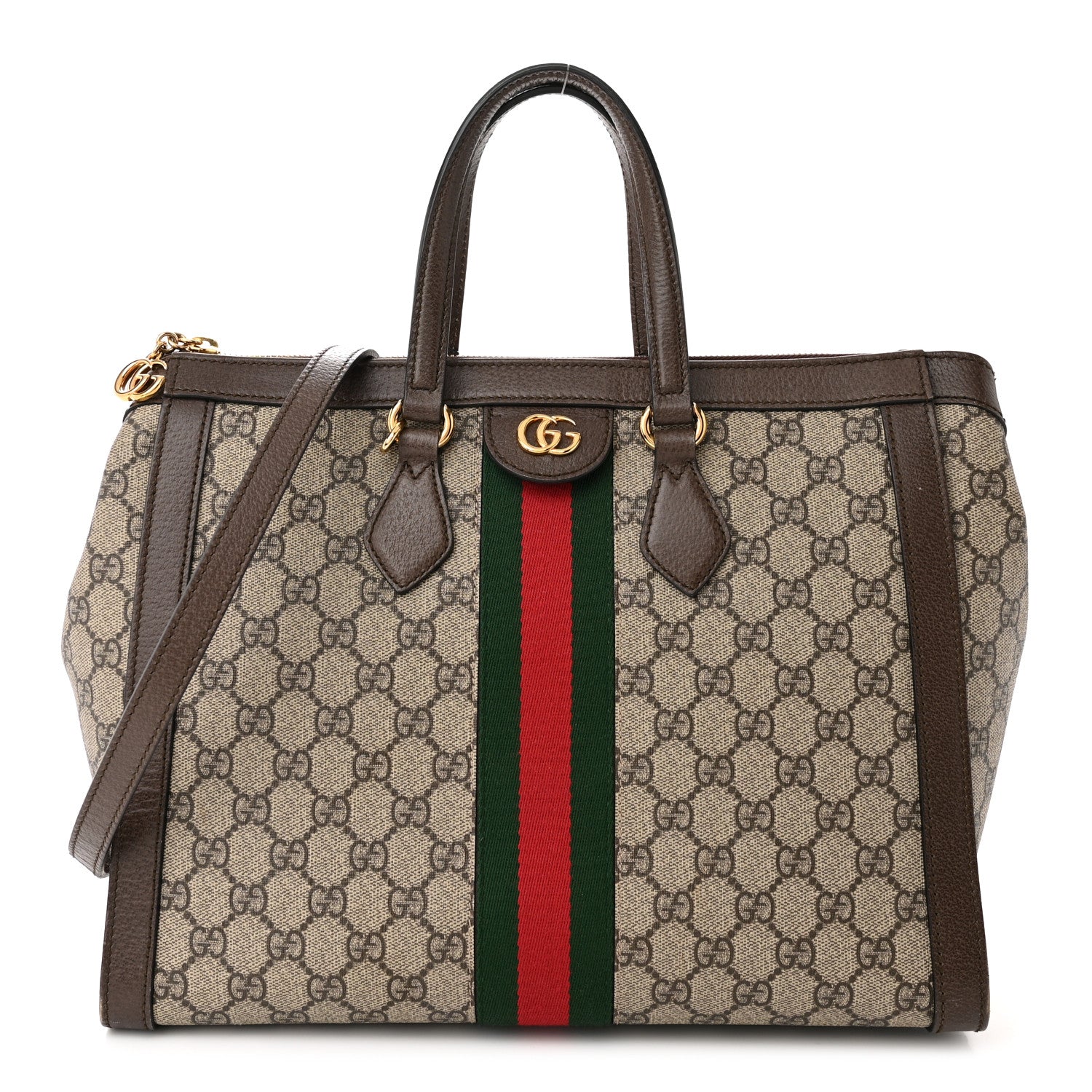 Gucci GG Supreme Monogram Web Medium Ophidia Tote Bag Brown 1 of 17