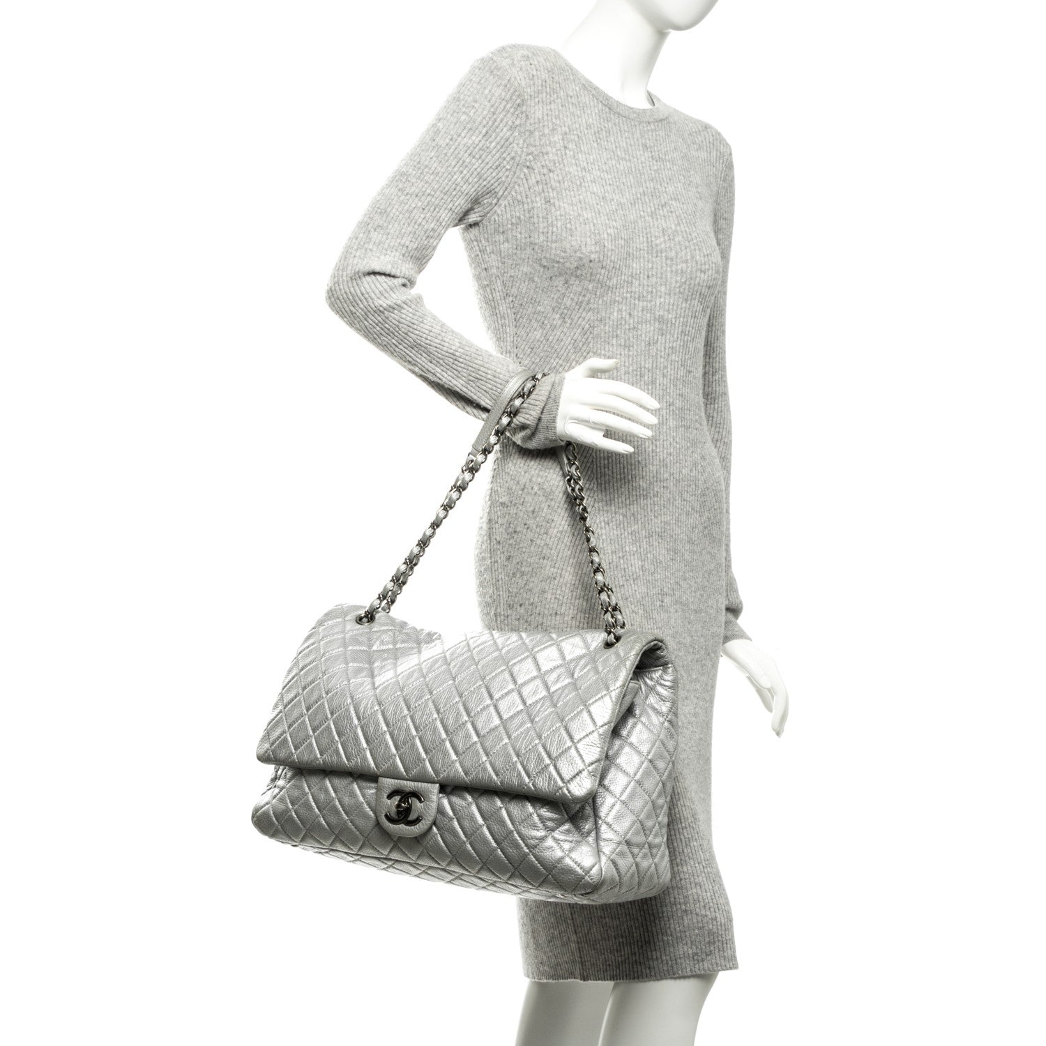 Chanel Metallic Calfskin XXL Travel Flap Bag Silver 2 of 8