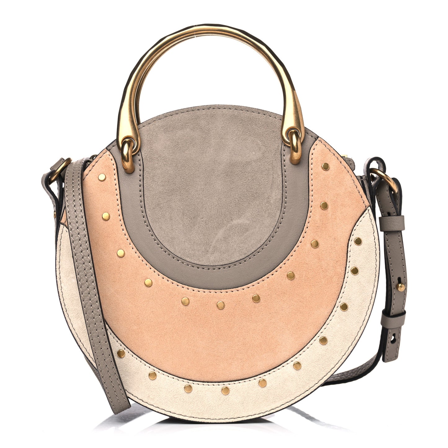 Smooth Calfskin Suede Patchwork Studded Small Pixie Bag Motty Grey
