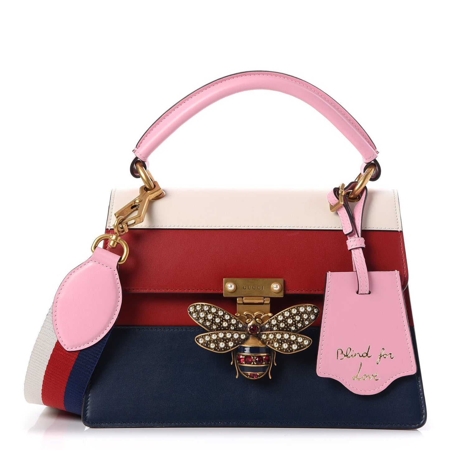 Calfskin Sylvie Web Small Queen Margaret Top Handle Bag Blue Agata Hibiscus Red Mystic White Sugar Pink