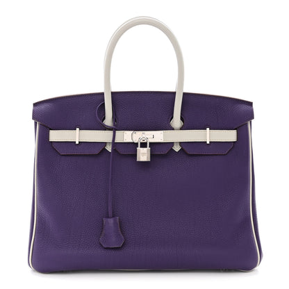 Hermes Togo Bi-Color Horseshoe Birkin 35 Iris Gris Perle 1 of 13