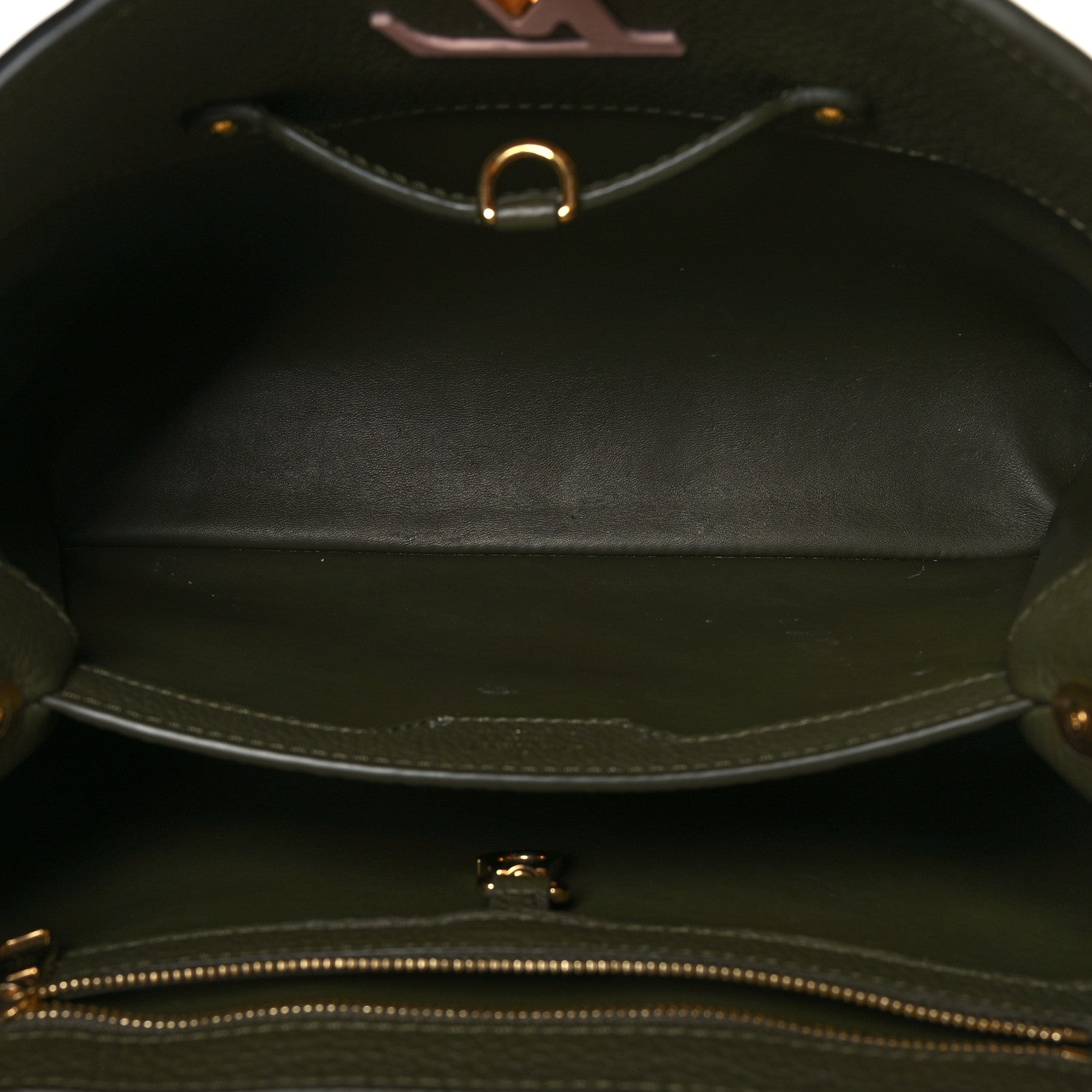 Louis Vuitton Taurillon Capucines MM Smokey Brown Green Creme Pink 5 of 8