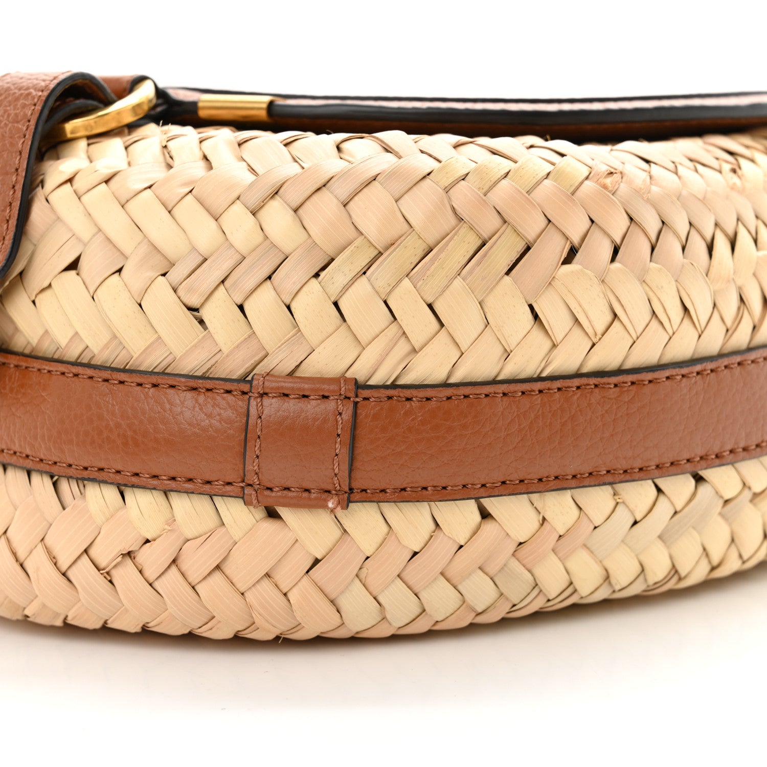 Chloe Raffia Small Grain Calfskin Small Marcie Basket Crossbody Tan 10 of 12