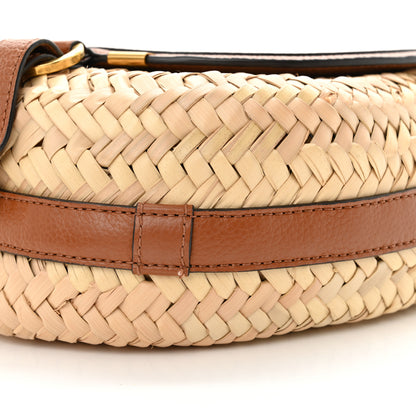 Chloe Raffia Small Grain Calfskin Small Marcie Basket Crossbody Tan 10 of 12