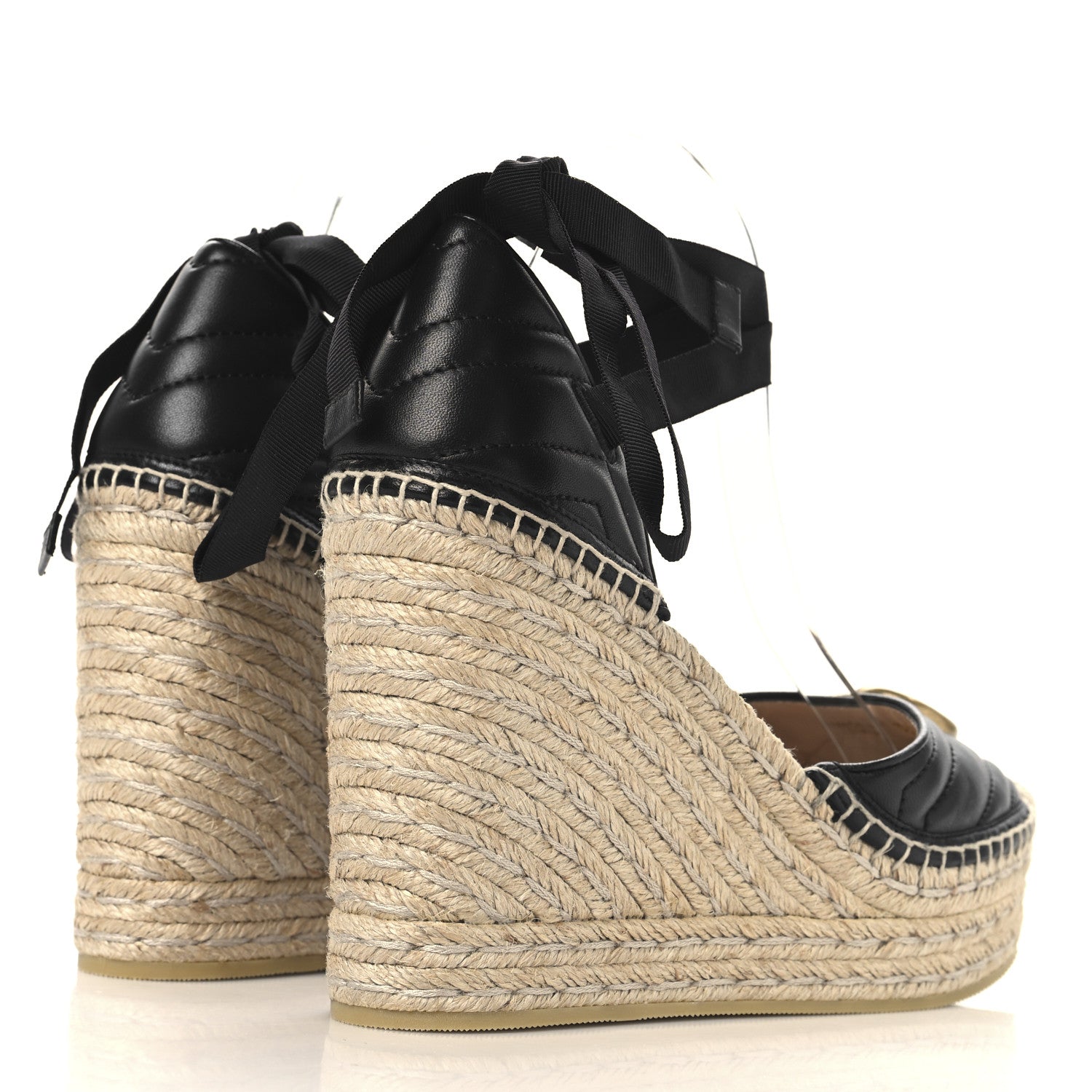 Gucci Nappa Matelasse GG Marmont Ankle Wrap Platform 35/120mm Espadrille Wedges 40.5 Black 5 of 10