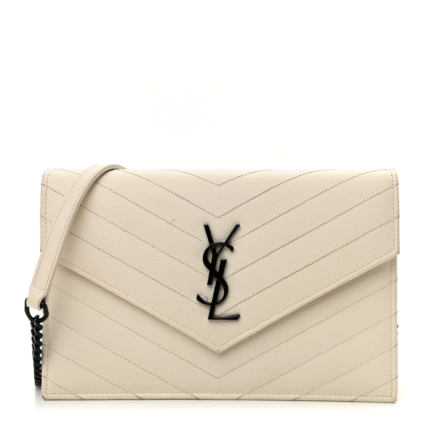 Grain De Poudre Matelasse Chevron Monogram Envelope Chain Wallet Dove White