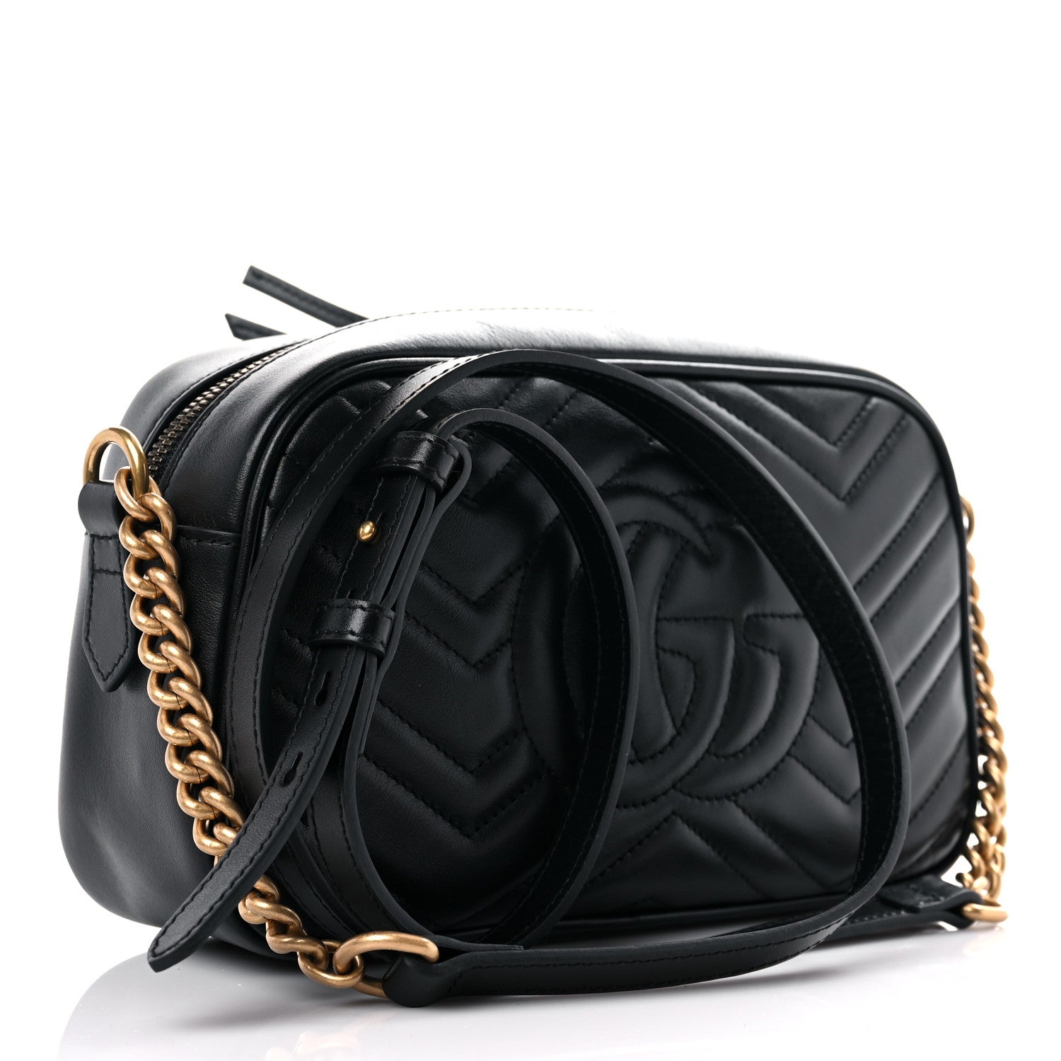 Gucci Calfskin Matelasse Small GG Marmont Chain Shoulder Bag Black 3 of 10