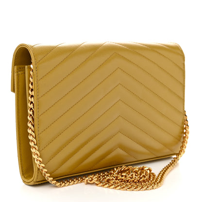 Saint Laurent Grain De Poudre Matelasse Chevron Monogram Chain Wallet Light Chartreuse 3 of 10