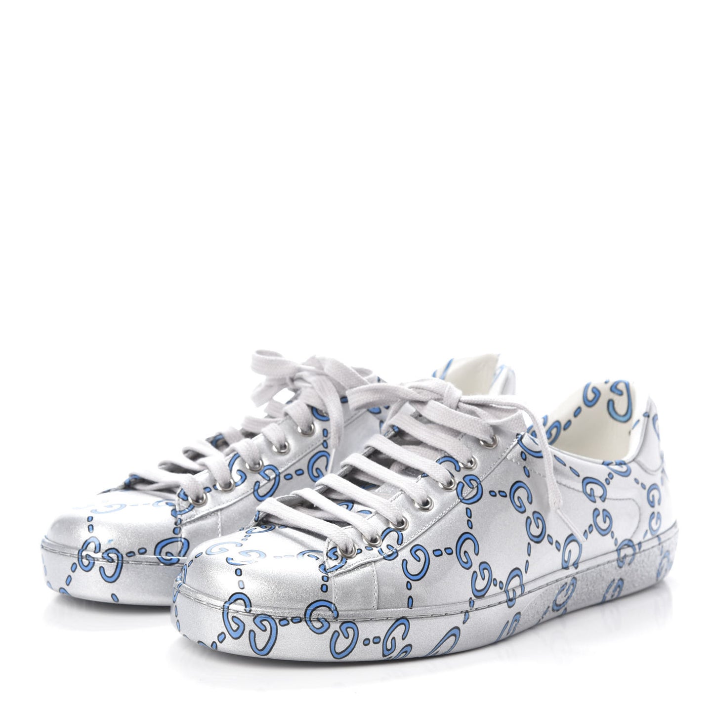 Miro Rubber Wax GucciGhost Print Mens New Ace Sneakers 9 Silver