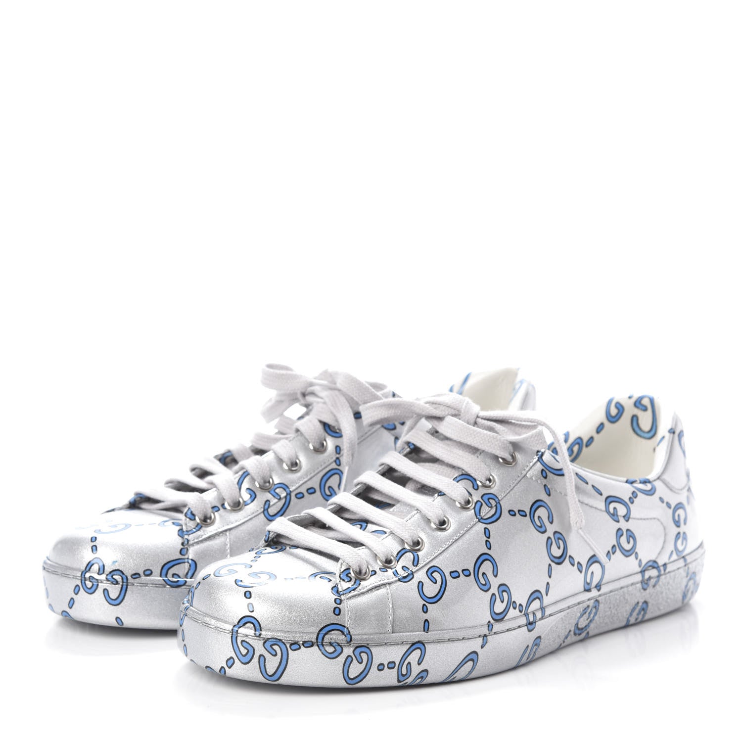 Gucci Miro Rubber Wax GucciGhost Print Mens New Ace Sneakers 9 Silver 3 of 7