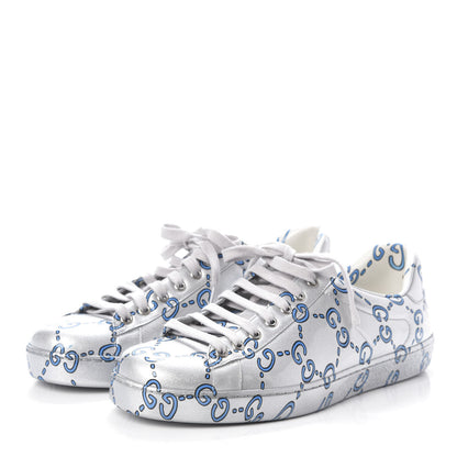 Gucci Miro Rubber Wax GucciGhost Print Mens New Ace Sneakers 9 Silver 3 of 7