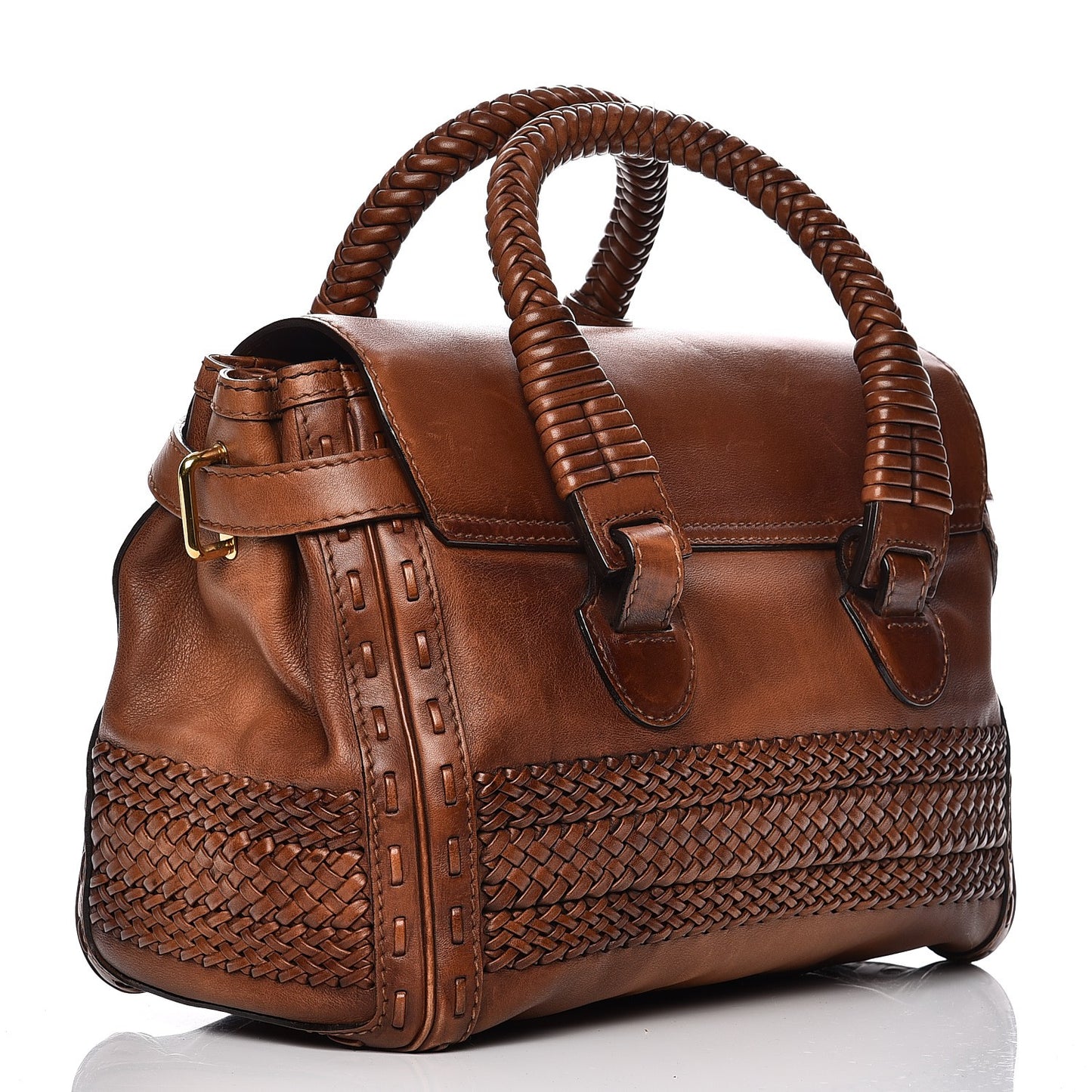 Calfskin Handmade Medium Top Handle Bag Brown