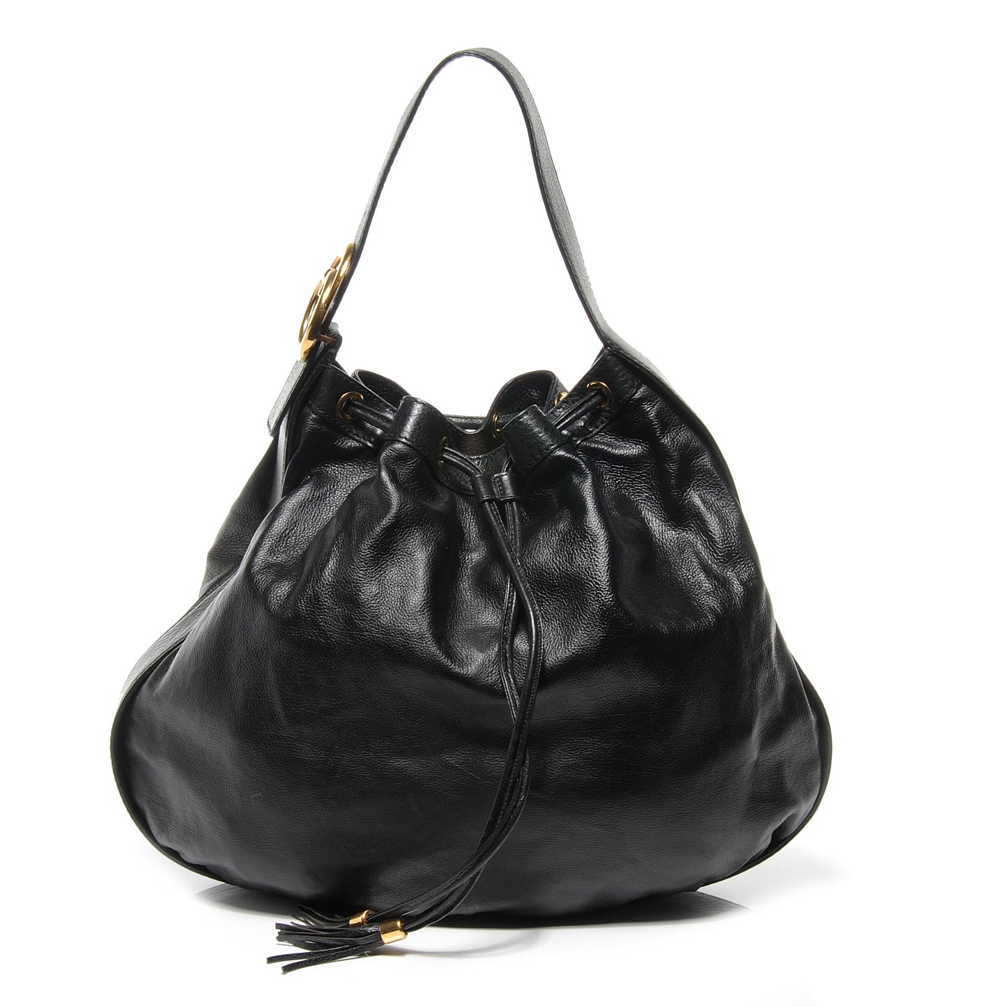 Pebbled Calfskin Medium Interlocking Icon Shoulder Bag Black