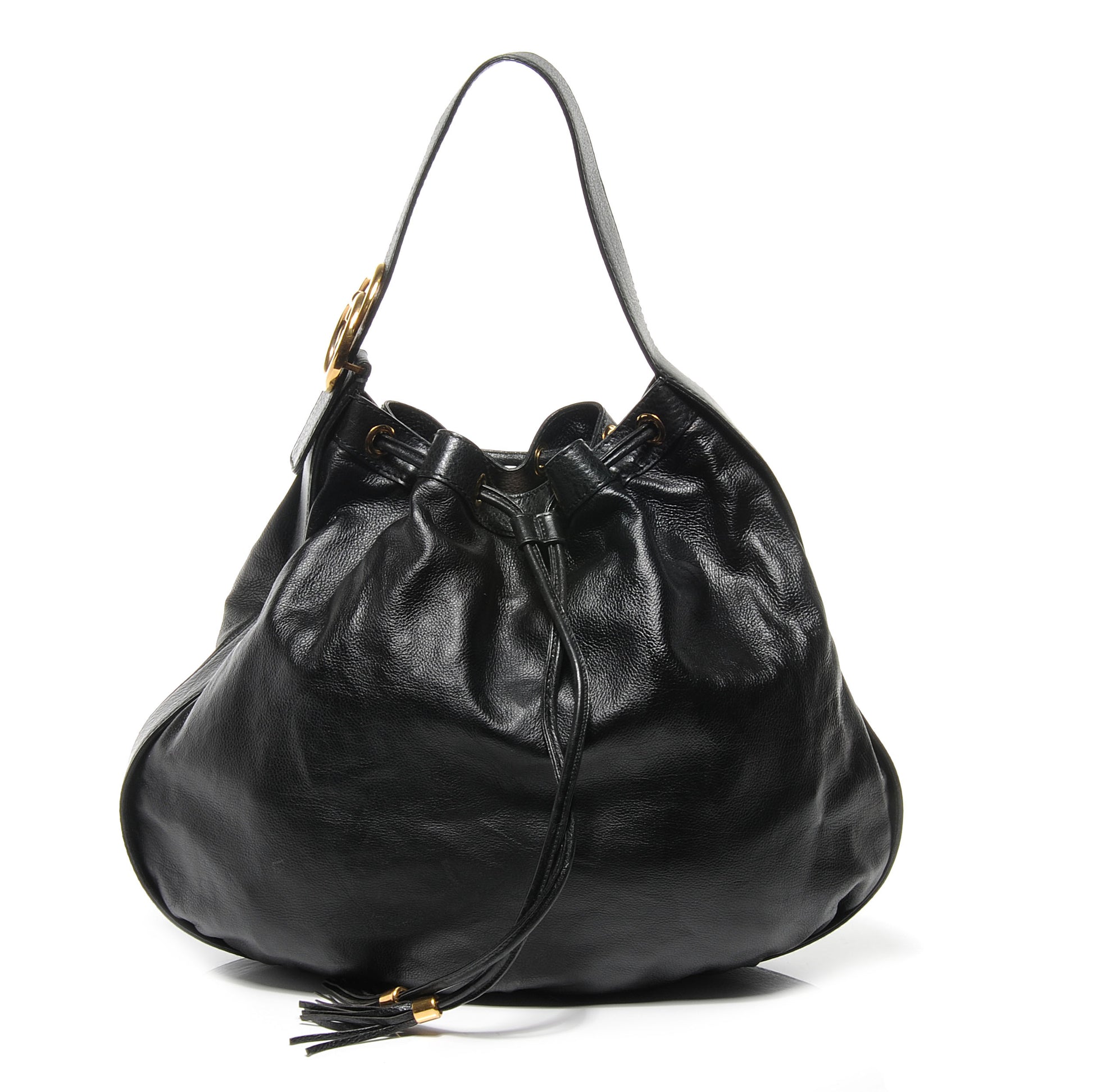 Gucci Pebbled Calfskin Medium Interlocking Icon Shoulder Bag Black 1 of 7
