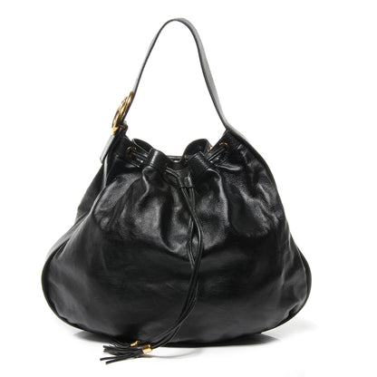 Gucci Pebbled Calfskin Medium Interlocking Icon Shoulder Bag Black 1 of 7