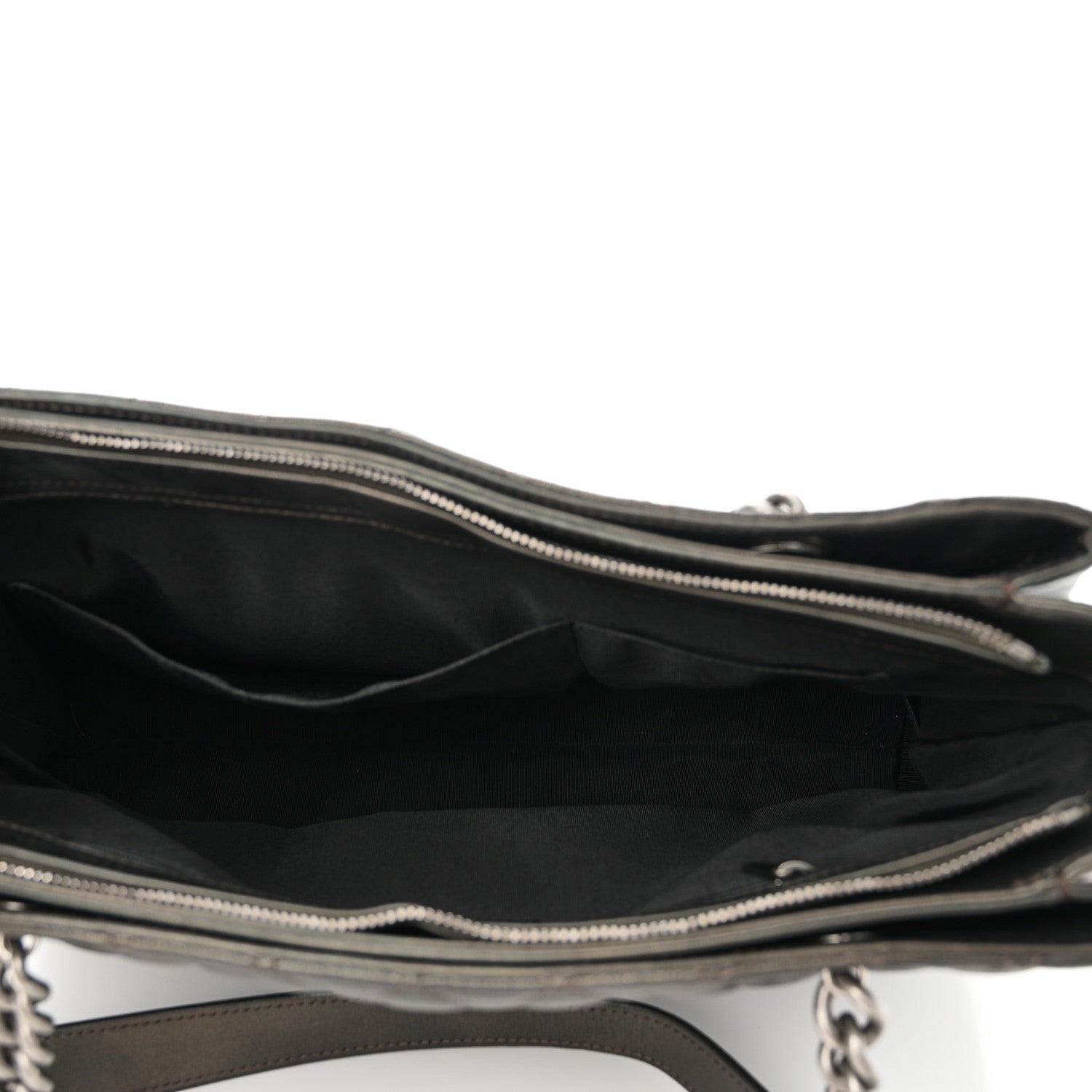 Chanel Metallic Goatskin Quilted Medium Rock In Rome Tote Charcoal 5 of 11