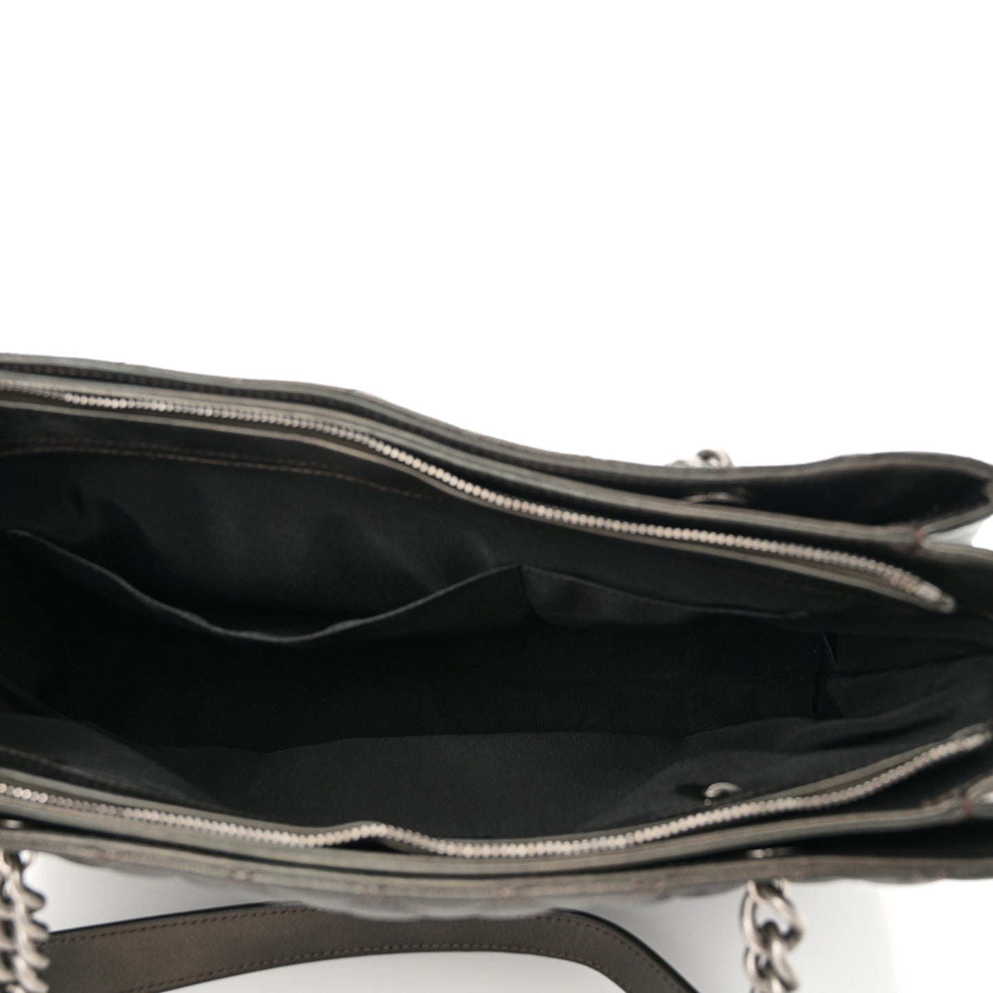 Metallic Goatskin Quilted Medium Rock In Rome Tote Charcoal