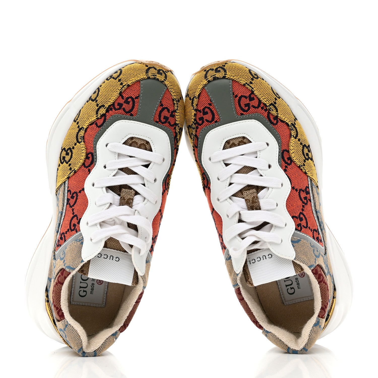 Gucci Monogram Multicolor Demetra Womens Rhyton Sneakers 35 Yellow Blue Great White Tabasco 2 of 9