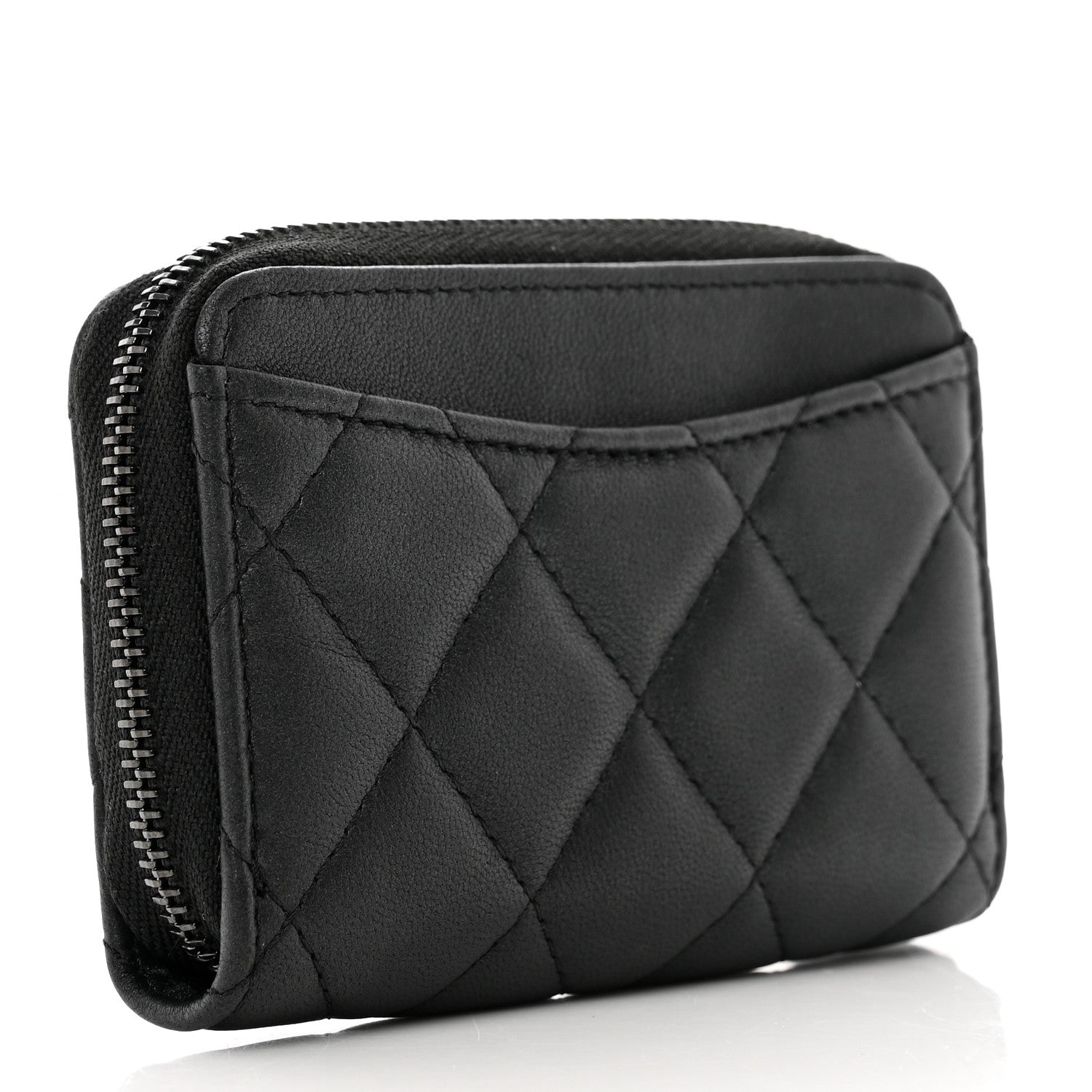 Chanel Pearly Lambskin Quilted Zip Coin Purse So Black 3 of 8