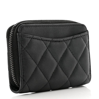 Chanel Pearly Lambskin Quilted Zip Coin Purse So Black 3 of 8