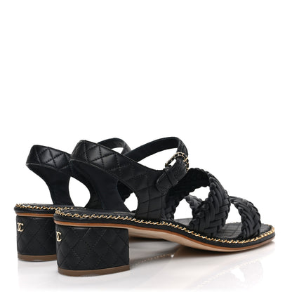 Chanel Calfskin Woven Chain Around CC Sandals 40.5 Black 4 of 9