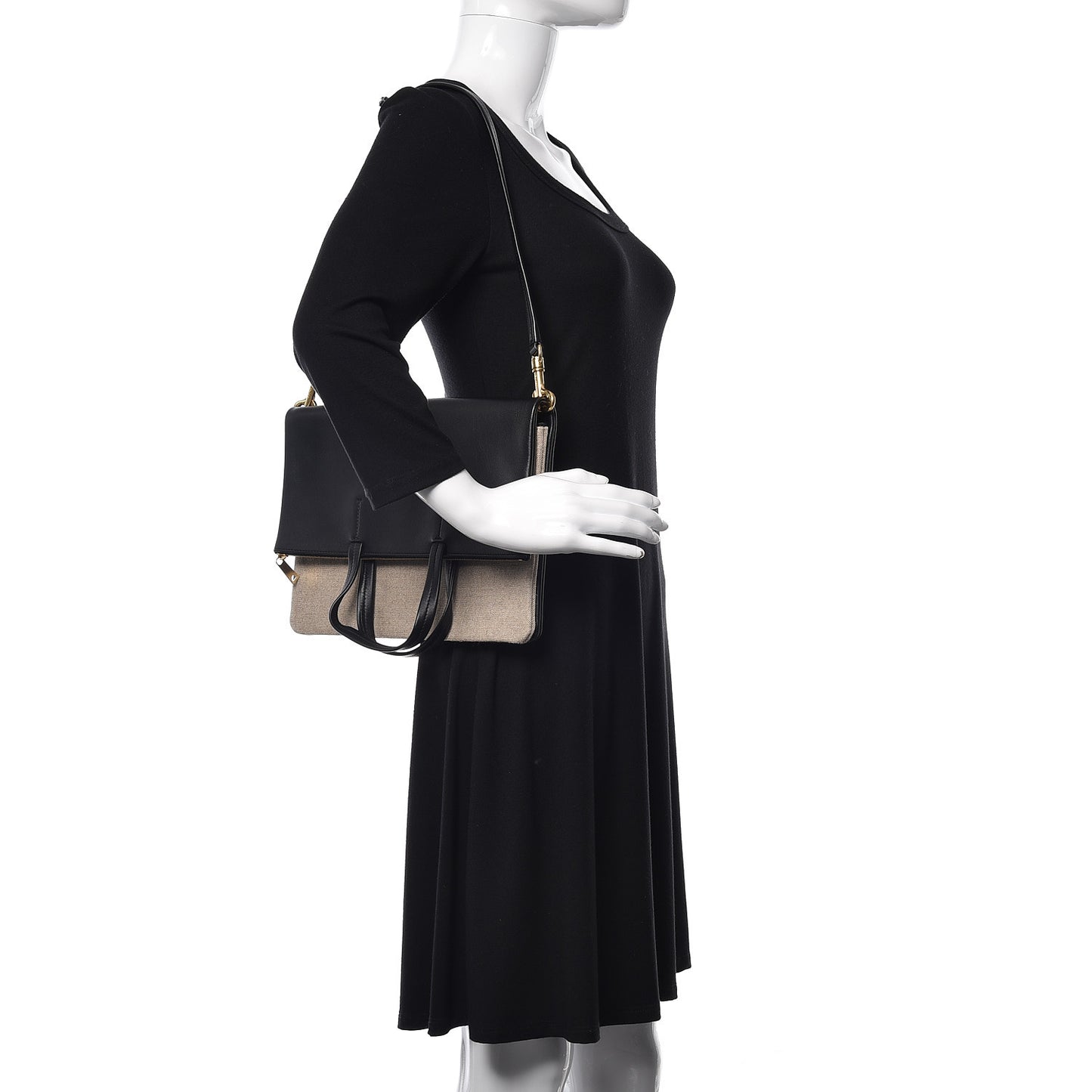 Smooth Calfskin Linen Folded Cabas Black
