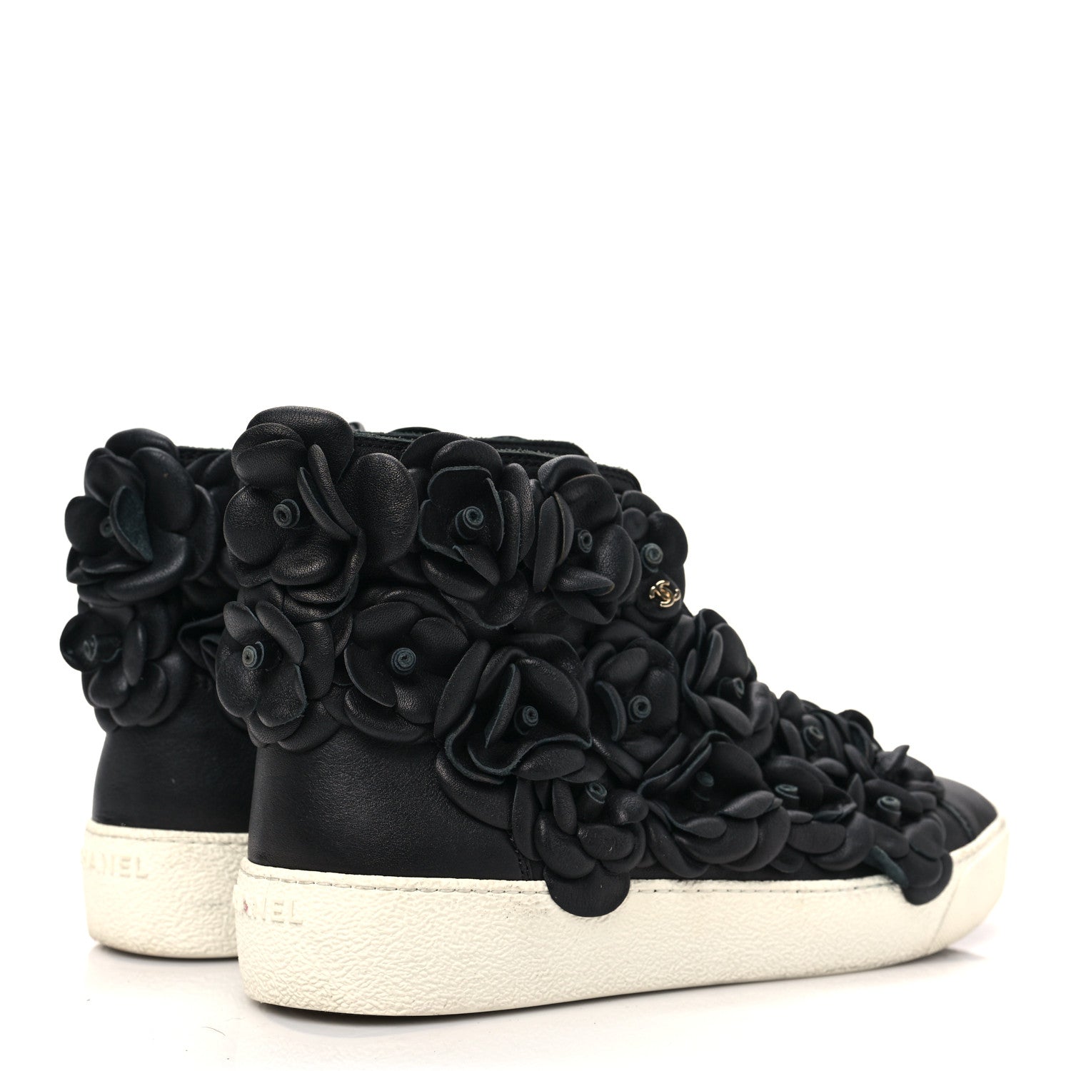 Chanel Calfskin Camellia High Top Sneakers 37 Black 4 of 7