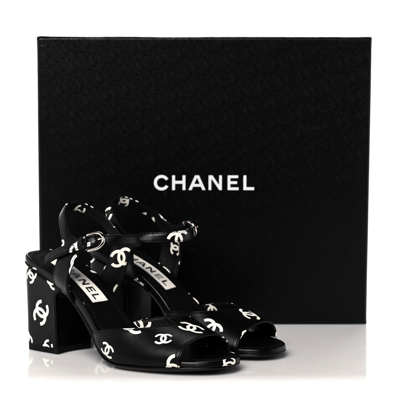 Chanel Printed Lambskin CC Sandals 36.5 Black White 9 of 9