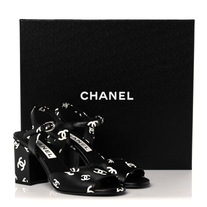 Chanel Printed Lambskin CC Sandals 36.5 Black White 9 of 9