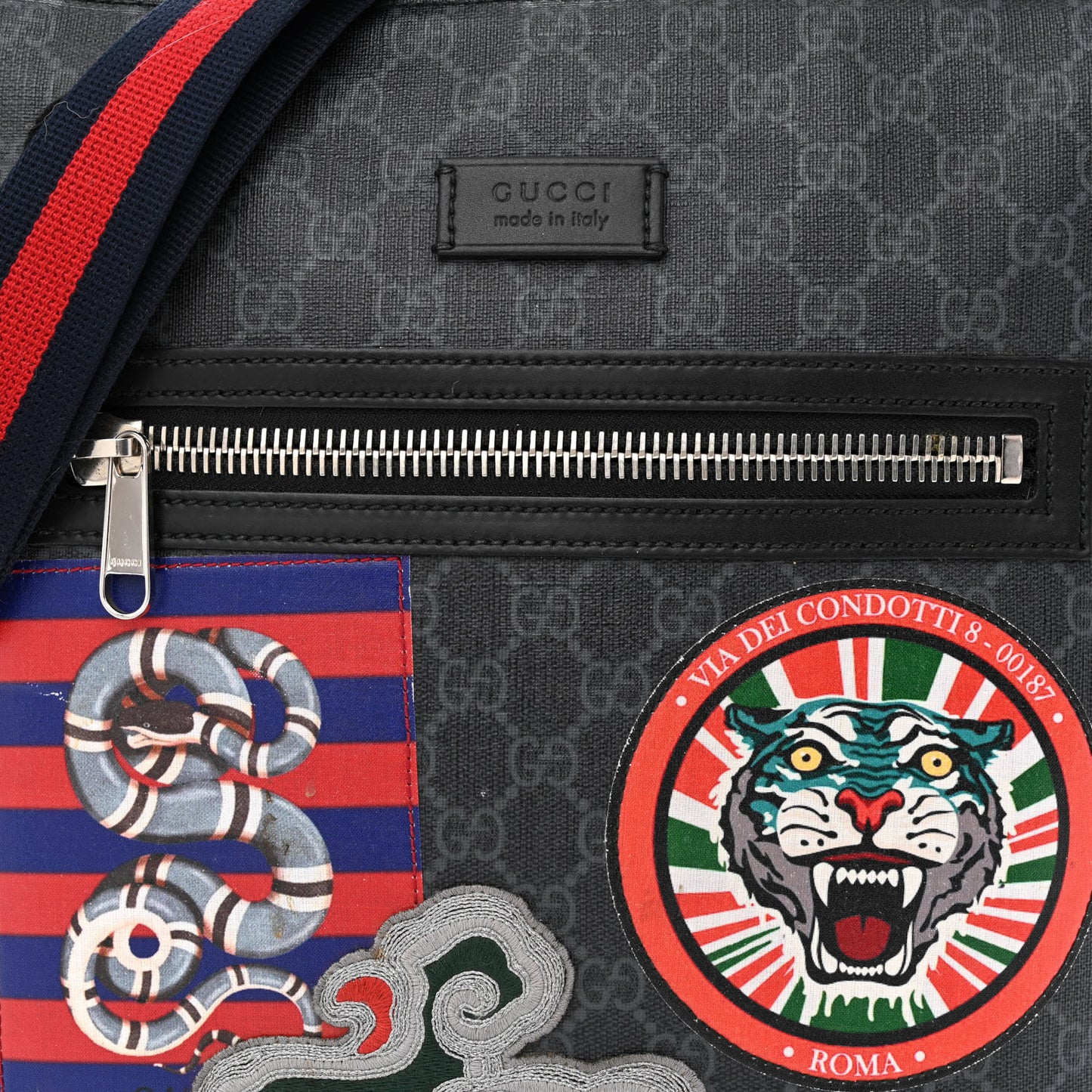 GG Supreme Monogram Night Courrier Flat Messenger Bag Black Multicolor