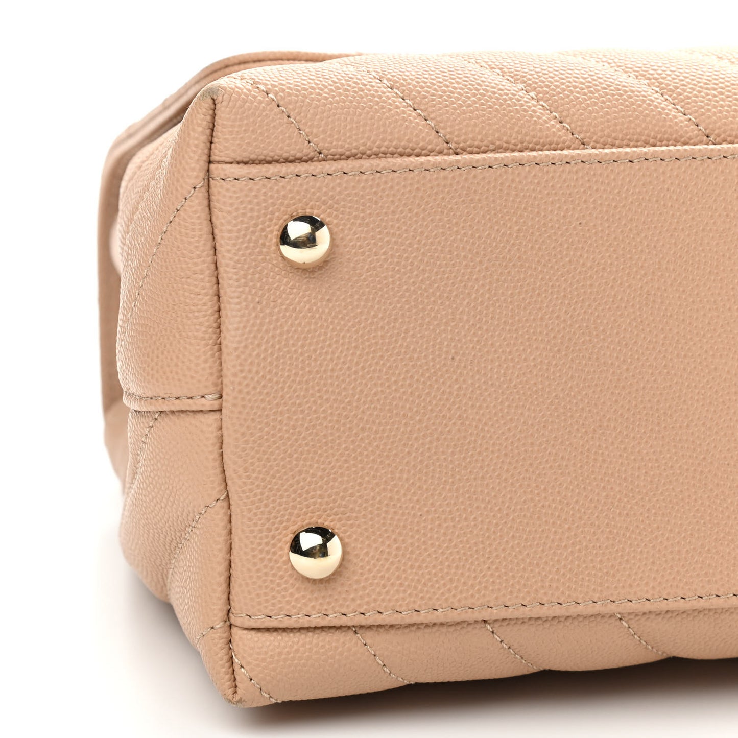 Caviar Chevron Quilted Small Coco Handle Flap Beige