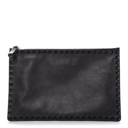 Valentino Garavani Vitello Large Rockstud Zip Pouch Black White 1 of 9