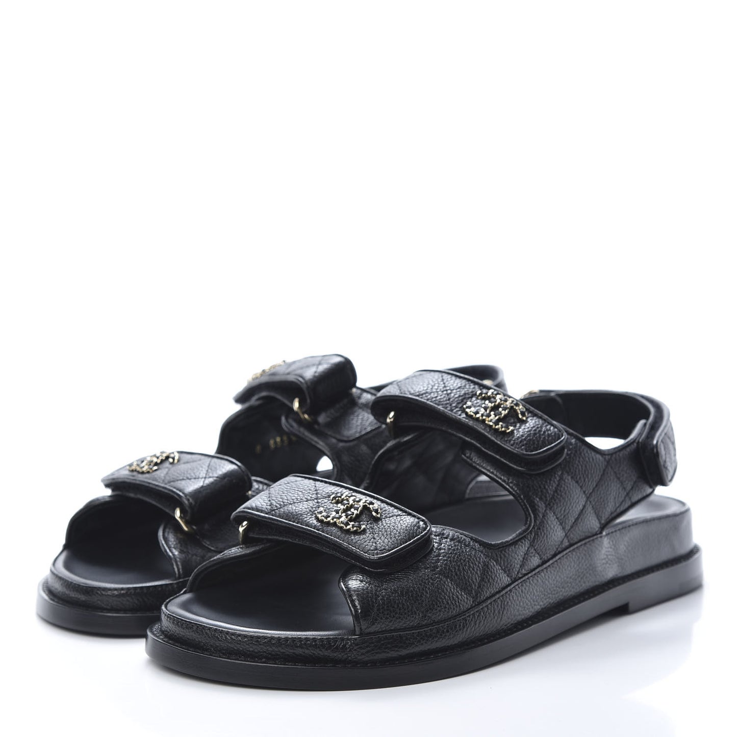 Grained Calfskin Velcro Dad Sandals 37.5 Black