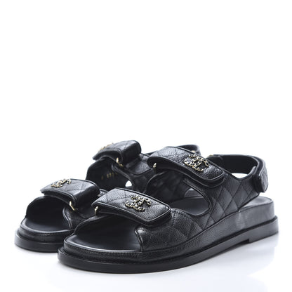 Chanel Grained Calfskin Velcro Dad Sandals 37.5 Black 3 of 8