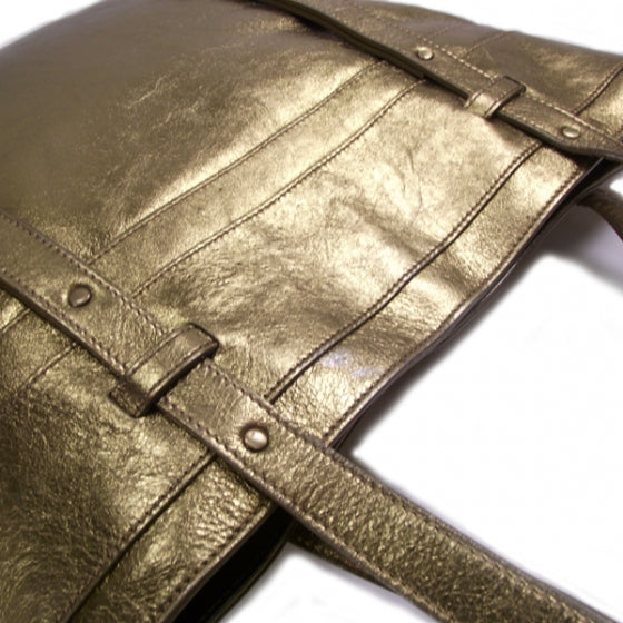 Leather Flat Portrait Tote Gold