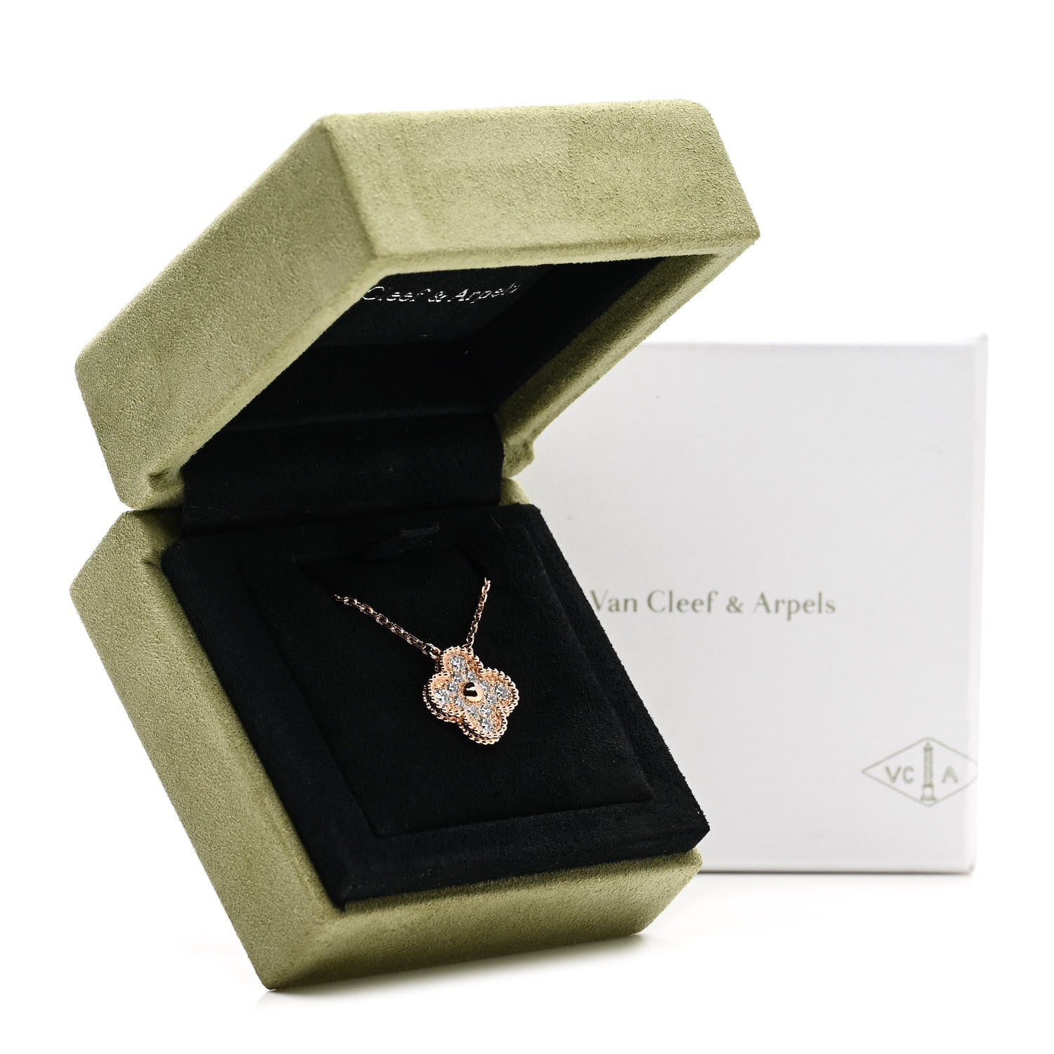 Van Cleef & Arpels 18K Rose Gold Diamond Vintage Alhambra Pendant Necklace 6 of 6