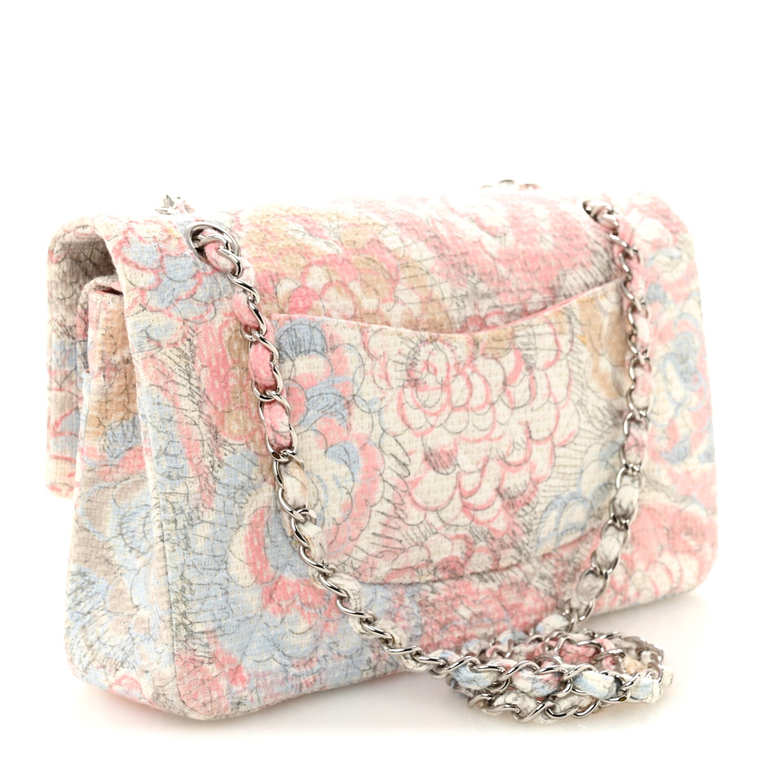 Chanel Tweed Quilted Camellia Medium Double Flap Ivory Multicolor 3 of 11