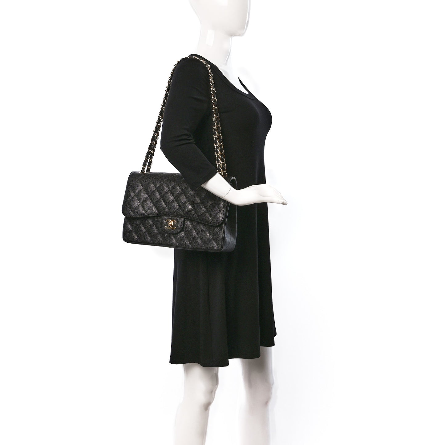 Caviar Quilted Jumbo Double Flap Black