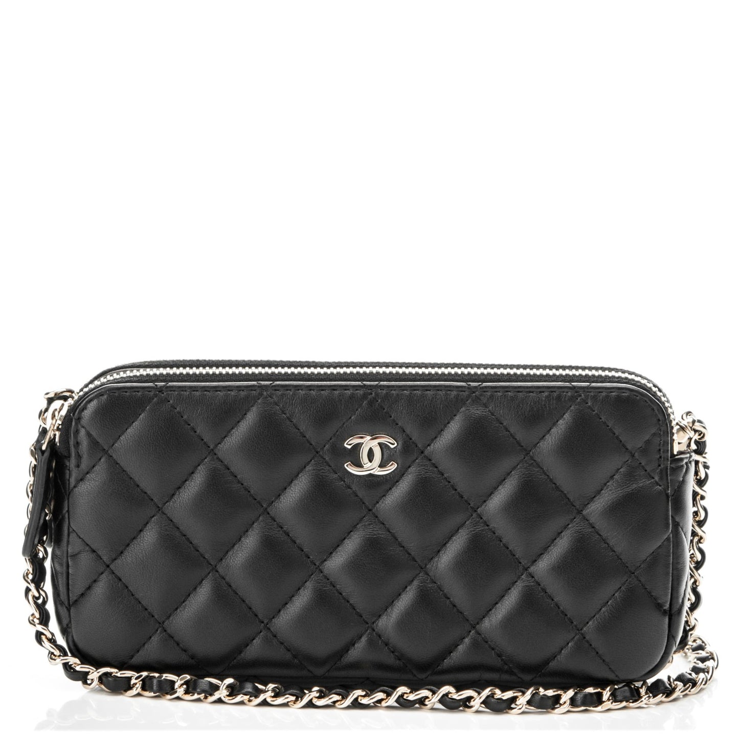 Lambskin Quilted Small Clutch With Chain Black