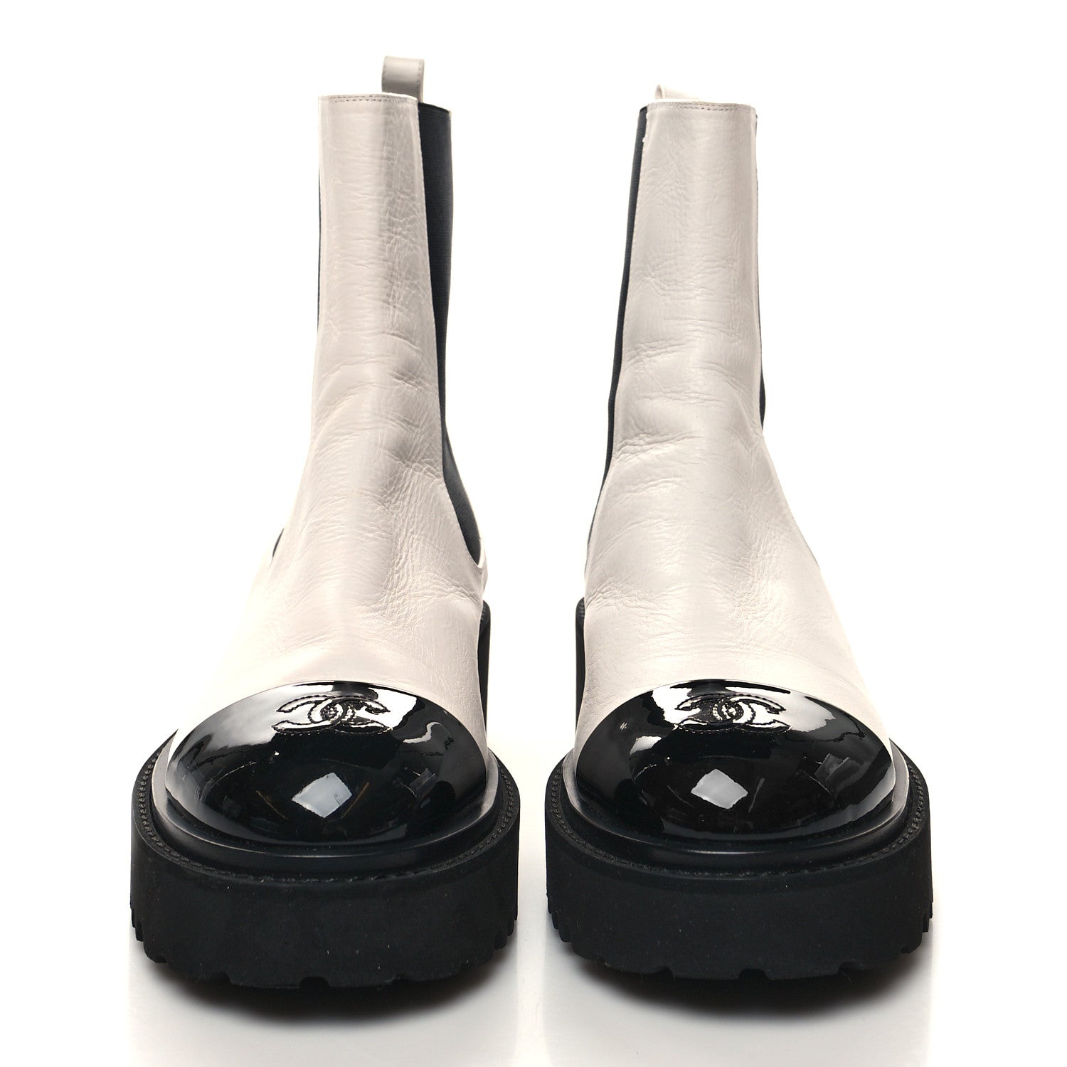 Chanel Patent Calfskin Cap Toe CC Ankle Boots 40 White Black 2 of 9