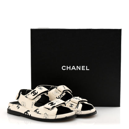 Chanel Lambskin Printed CC Velcro Dad Sandals 36 White Black 11 of 11